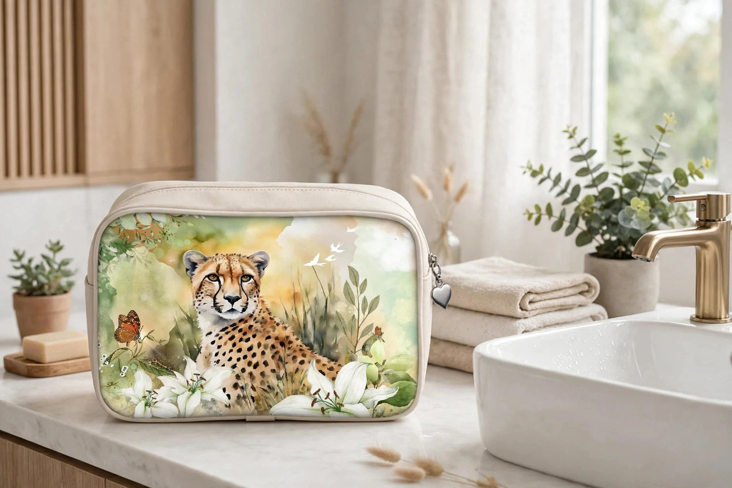 Toiletry Bag - Cheetah and Lily Elegance