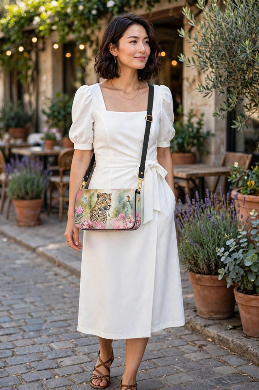 Crossbody Flap Bag - The Sovereign Leopard’s Garden